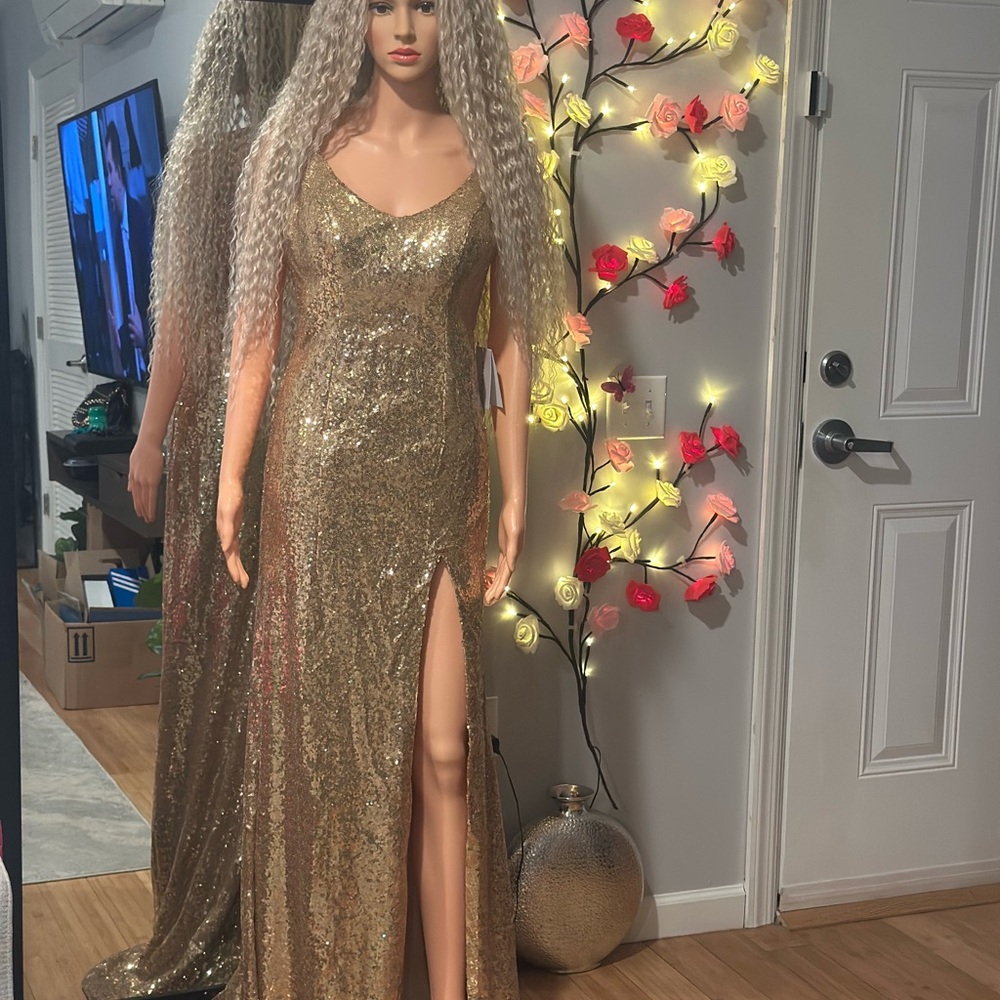 Gold Sequin Gown with Slit